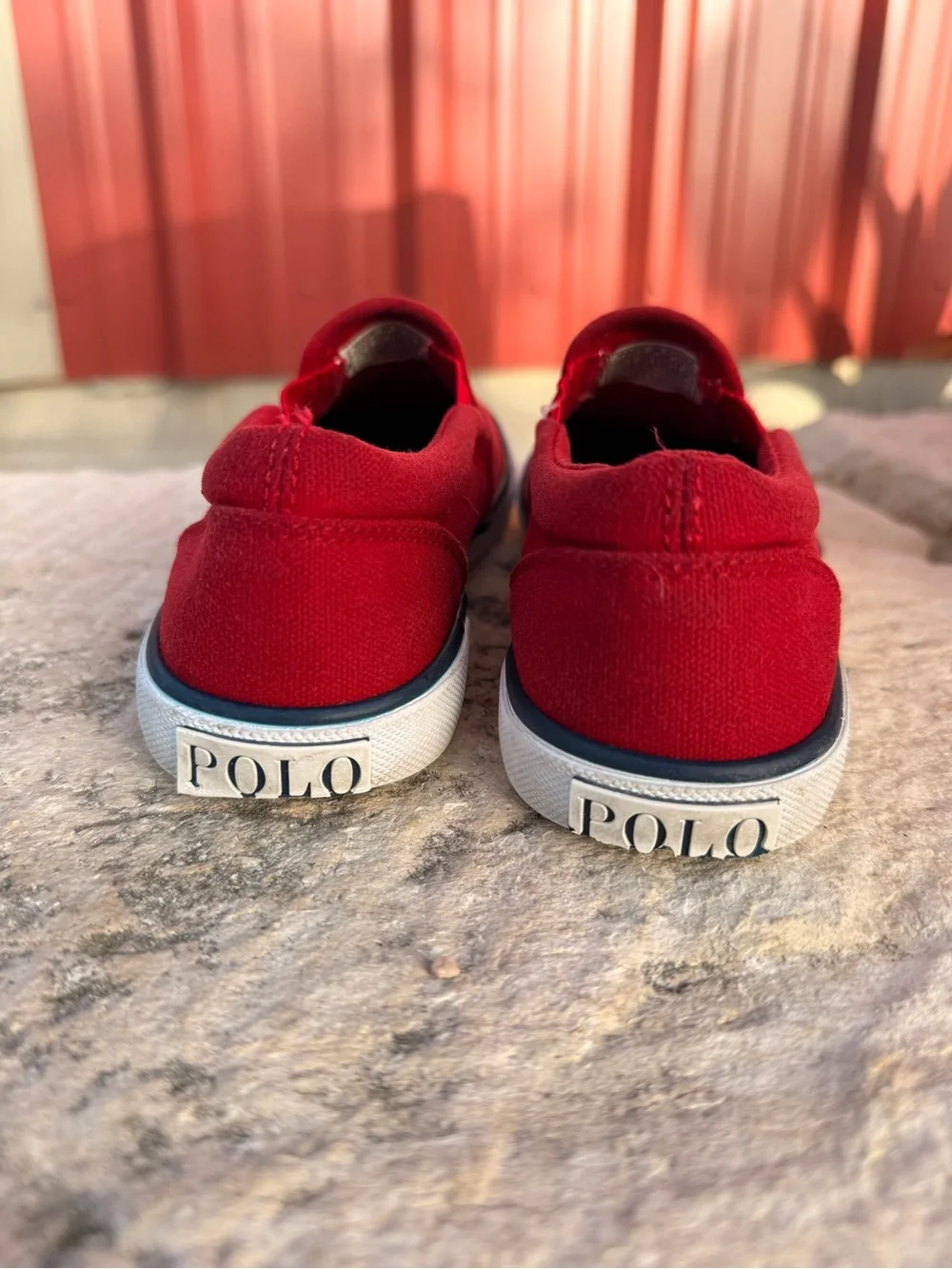 Red Slip-On Canvas Ralph Lauren Sneakers with Nautical Embroidered Captain